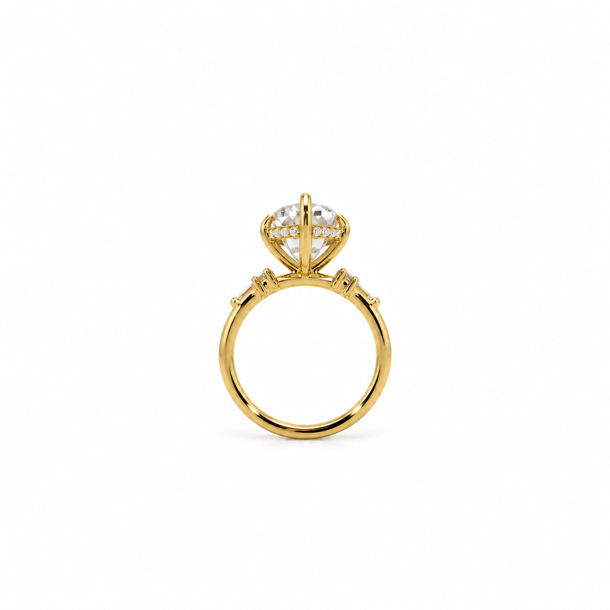 Dutch marquise cut lab diamond engagement ring, 1.80mm non-cathedral tube shank with round and marquise stations and reverse halo – view 3 of 3