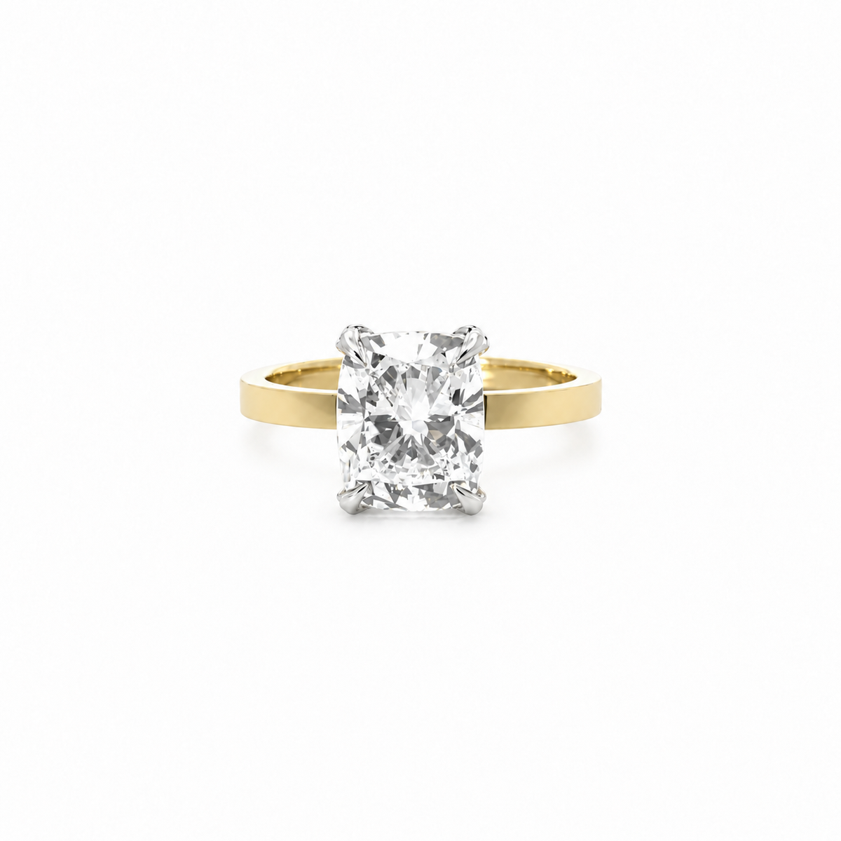 Elongated Cushion lab diamond engagement ring, 2mm cigar band – view 1 of 3