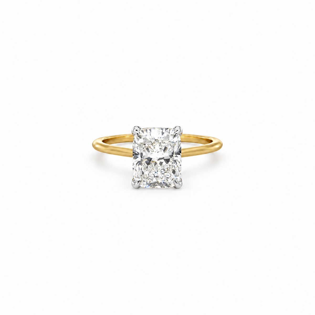 Elongated Cushion lab diamond engagement ring, knife edge design – view 1 of 3