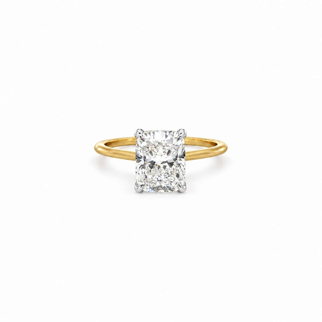 Elongated Cushion lab diamond engagement ring, knife edge design – view 1 of 3