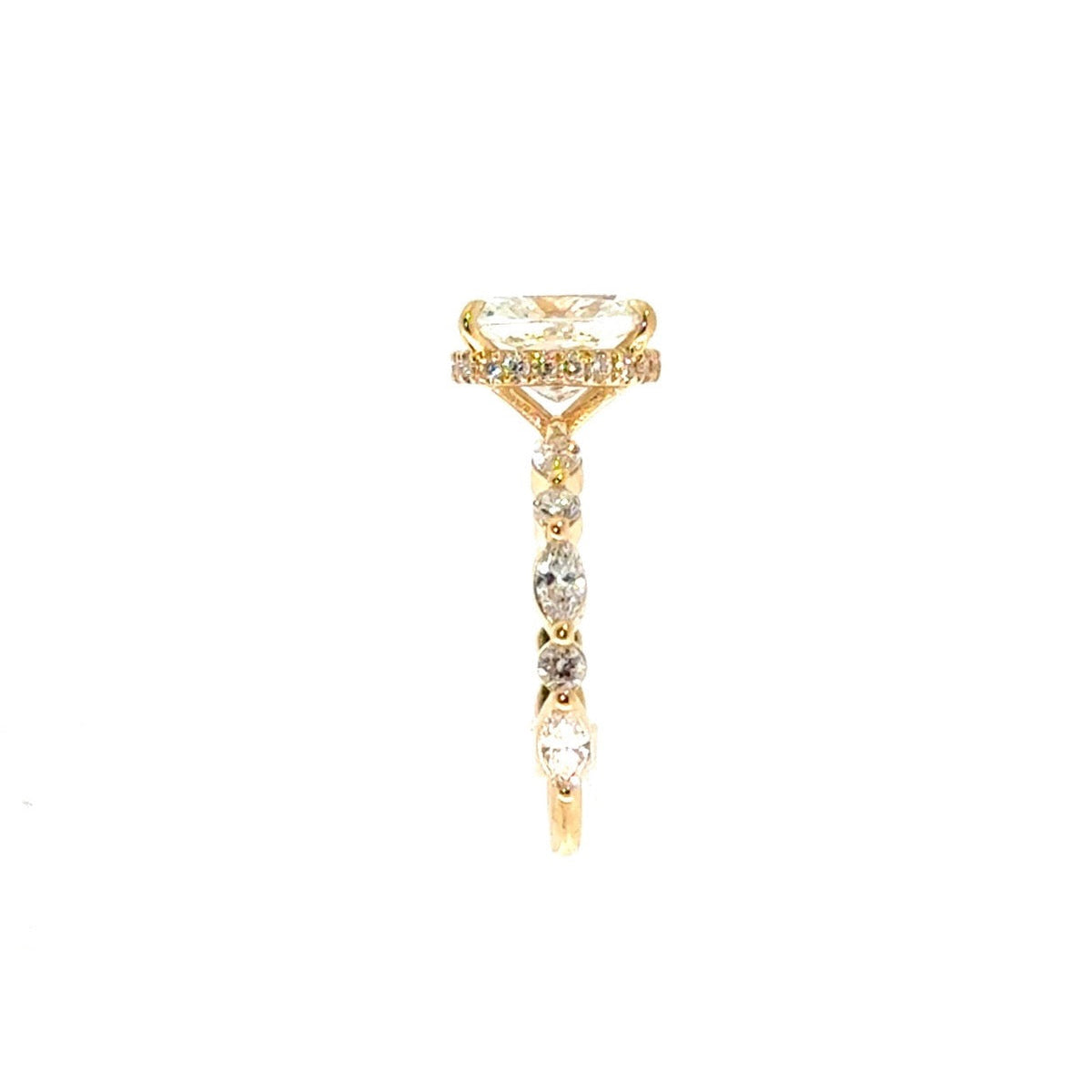 Elongated Cushion Cut Lab Diamond - Marquise / Round Station Band - Available in 1.00ct - 7.00ct - Lab Engagement Ring