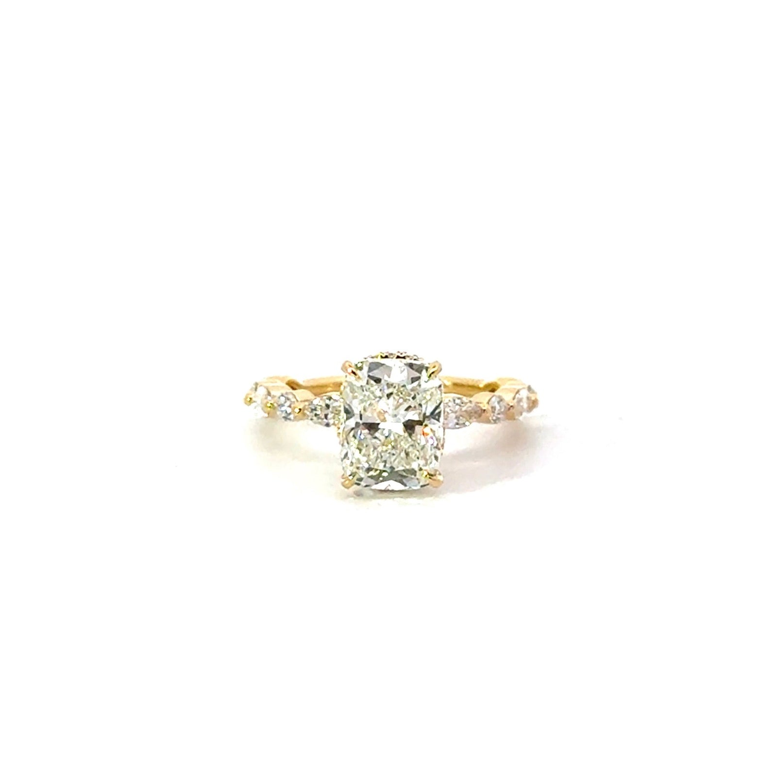 Elongated Cushion Cut Lab Diamond - Marquise / Round Station Band - Available in 1.00ct - 7.00ct - Lab Engagement Ring