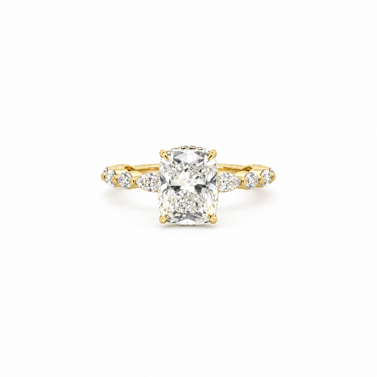Elongated Cushion lab diamond engagement ring, marquise / round station band – view 1 of 3