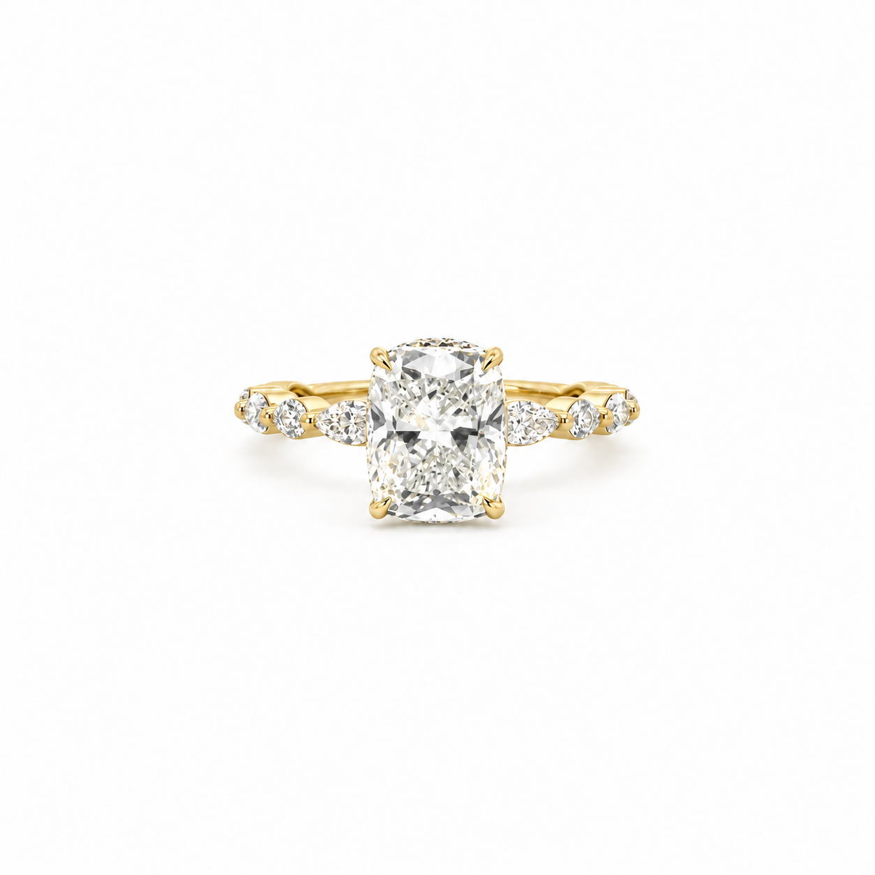 Elongated Cushion lab diamond engagement ring, marquise / round station band – view 1 of 3