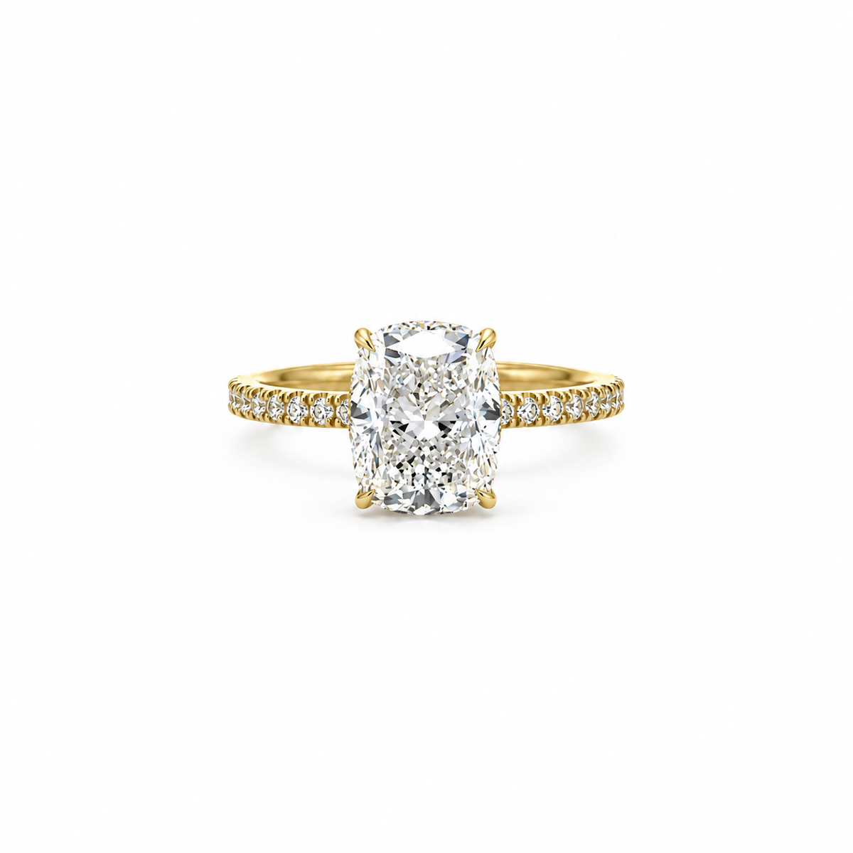 Elongated Cushion lab diamond engagement ring, wrap-around reverse halo – view 1 of 3