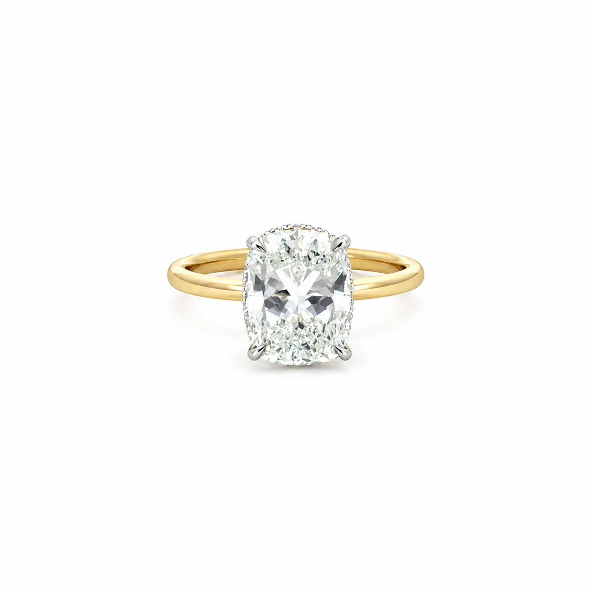 Elongated Cushion lab diamond engagement ring, reverse halo – view 1 of 3