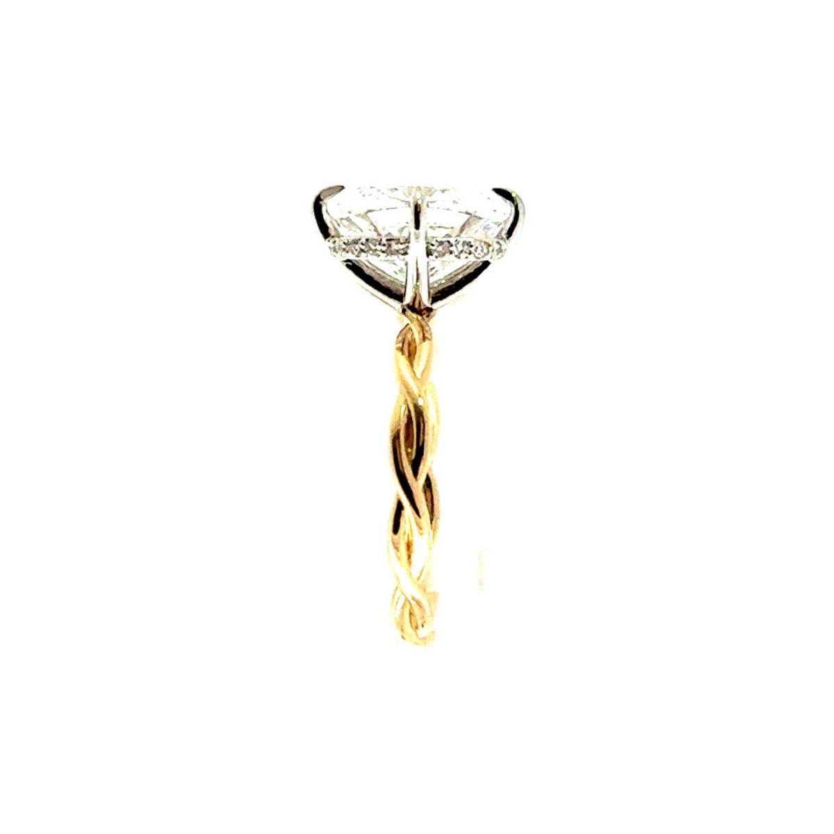 Elongated Cushion natural diamond engagement ring, braid shank – view 3 of 4