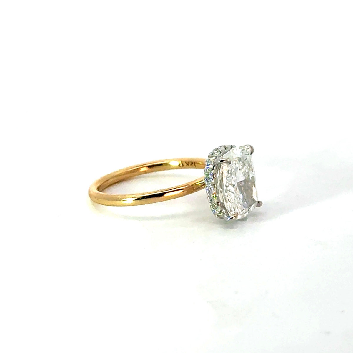 Elongated Cushion natural diamond engagement ring, reverse halo – view 2 of 3