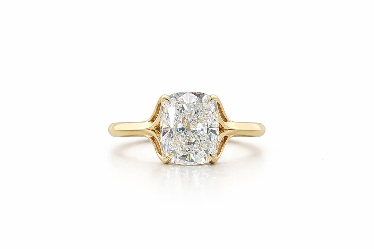 Elongated Cushion Knife-Edge Solitaire | Petal Prong Setting | 18KT Gold - Lab Engagement Ring