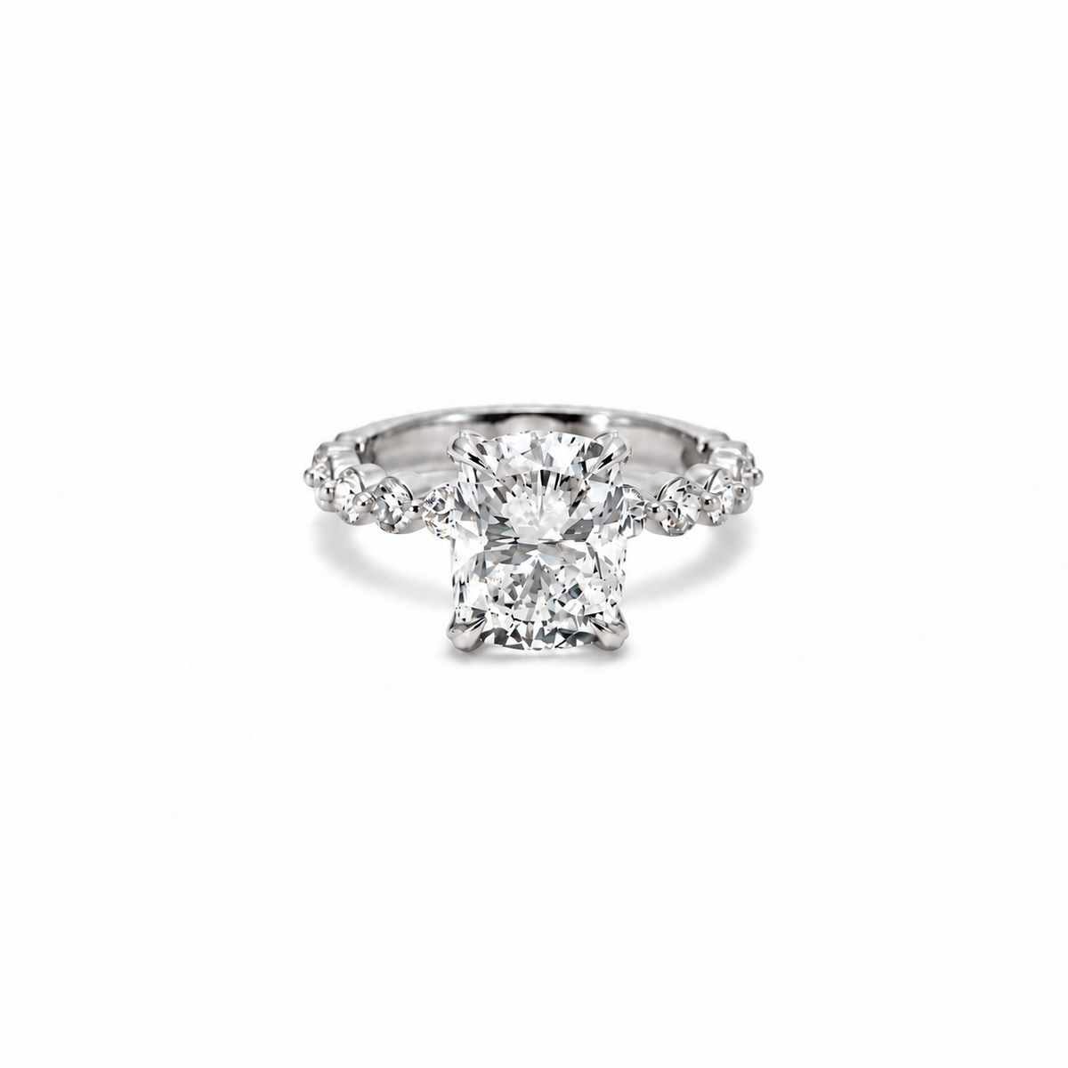 Elongated Cushion Lab Diamond - Shared Bead Shank - Available in 1.00-7.00ct - Lab Engagement Ring