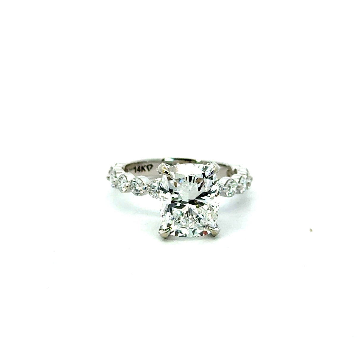 Elongated Cushion Natural Diamond - Shared Bead Shank with Diamond Encrusted Prongs / Choice of.80ct / 1.00ct / 1.20ct