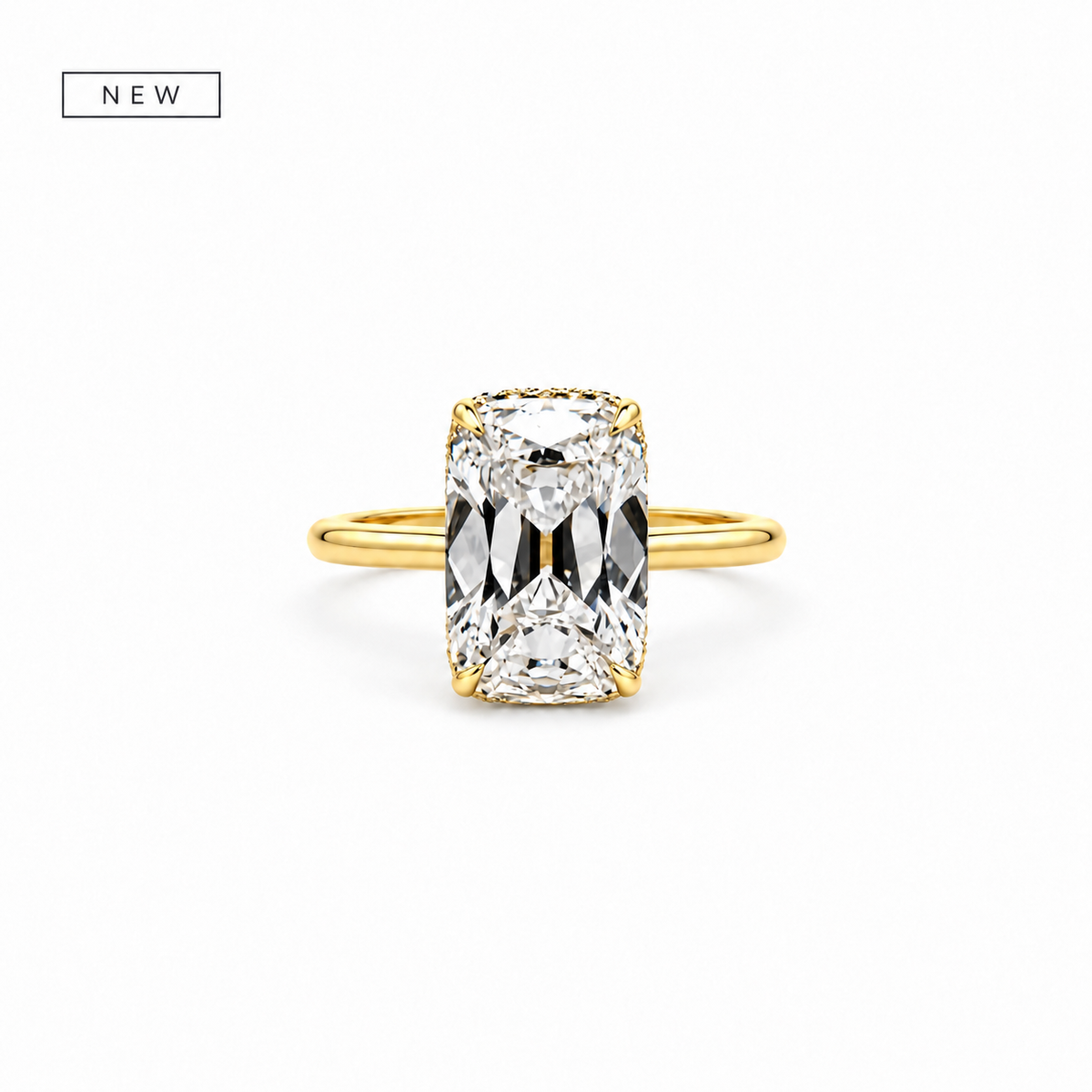 Elongated Old Mine Cut | 1.80MM Cathedral Tube Shank | Wrap-Around Reverse Halo - Engagement Ring