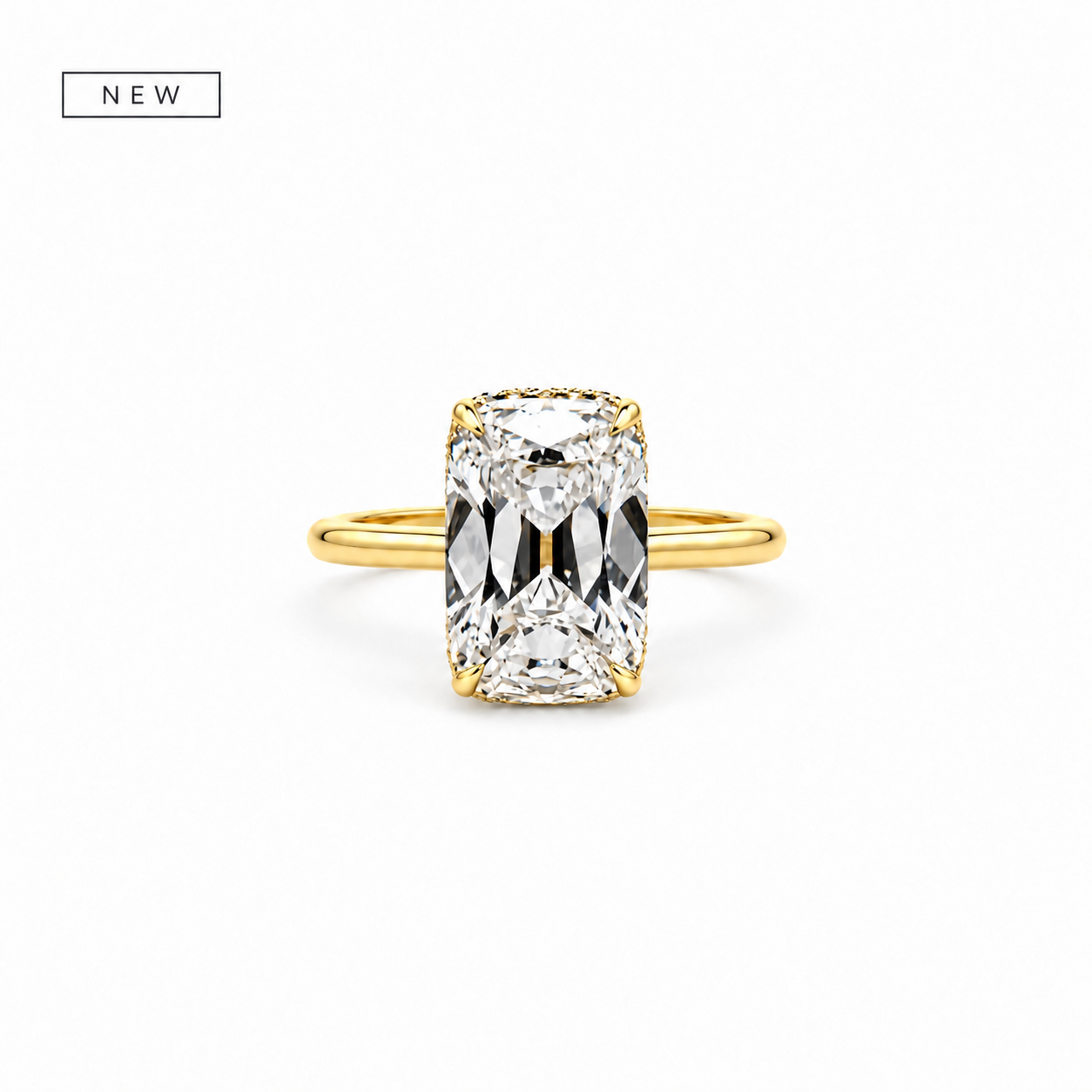 Elongated Old Mine Cut | 1.80MM Cathedral Tube Shank | Wrap-Around Reverse Halo - Engagement Ring