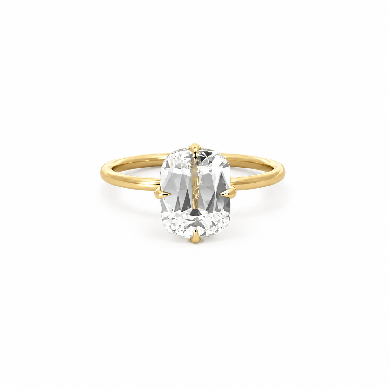 Elongated Old Mine lab diamond engagement ring, 1.50mm tube shank with reverse halo – view 1 of 3