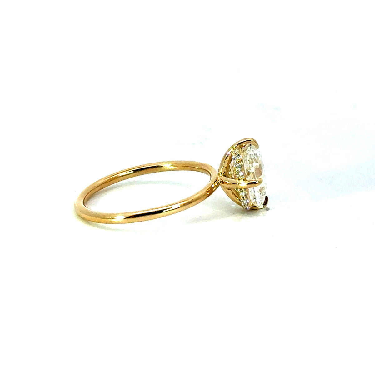 Elongated Old Mine lab diamond engagement ring, 1.50mm tube shank with reverse halo – view 2 of 3