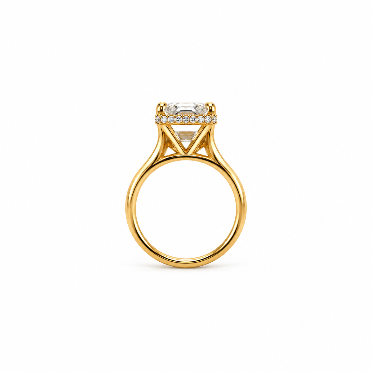 Elongated old mine cut natural diamond engagement ring, 1.80mm cathedral tube shank with wrap-around reverse halo – view 3 of 3