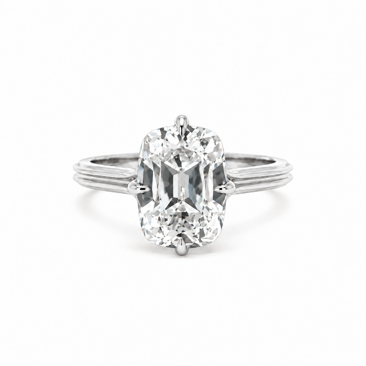 Elongated old mine cut natural diamond engagement ring, 2.20mm cathedral tube split shank with rotated prongs – view 2 of 4