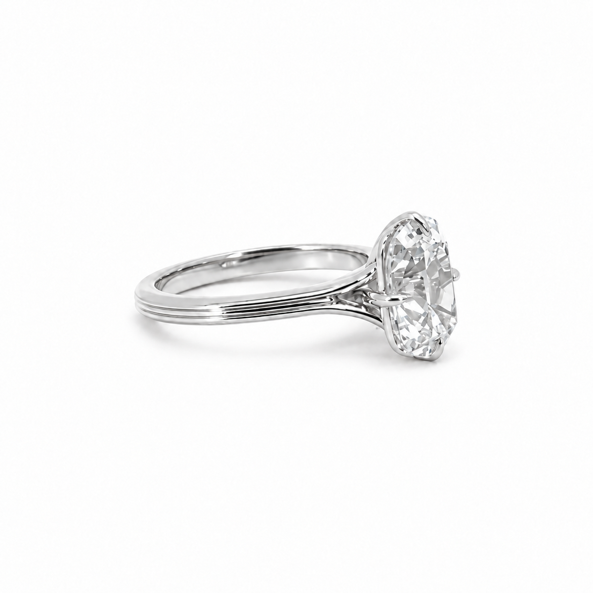 Elongated old mine cut natural diamond engagement ring, 2.20mm cathedral tube split shank with rotated prongs – view 4 of 4