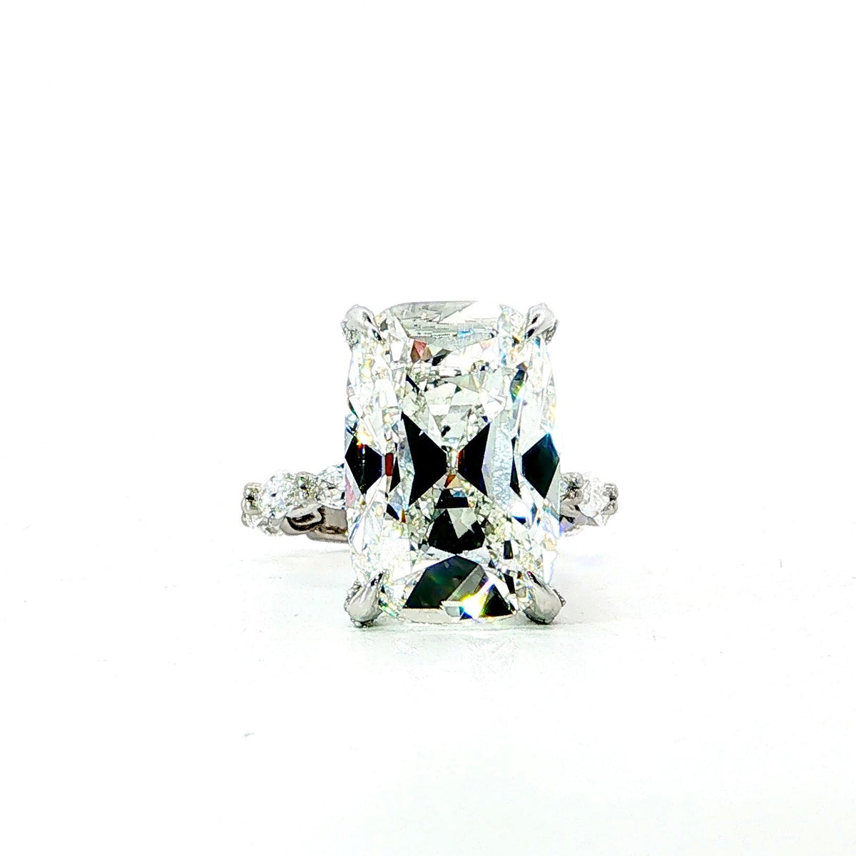 Elongated Old Mine Cut Ring | Marquise Illuison Setting with Diamond Prongs | 18KT - Lab Engagement Ring