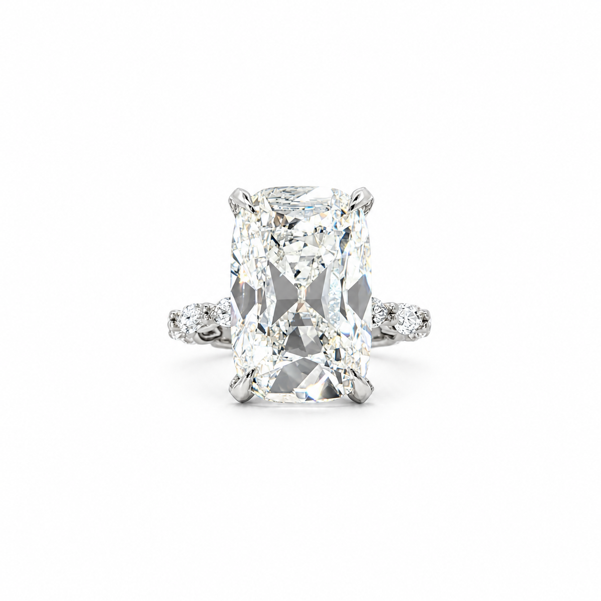 Elongated Old Mine lab diamond engagement ring, marquise illusion setting with diamond prongs – view 1 of 2