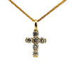 Emerald cut diamond cross pendant in 14KT gold on a popcorn chain – view 2 of 3