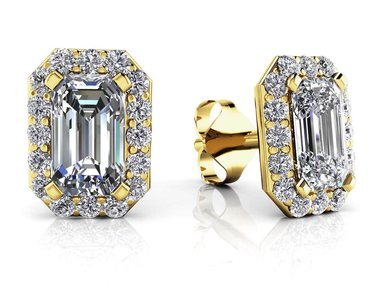 Diamond Emerald Cut Halo Earrings- Choice of Lab or Natural Diamonds -.66ct TW to 2.22ct TW - Lab or Natural Diamond