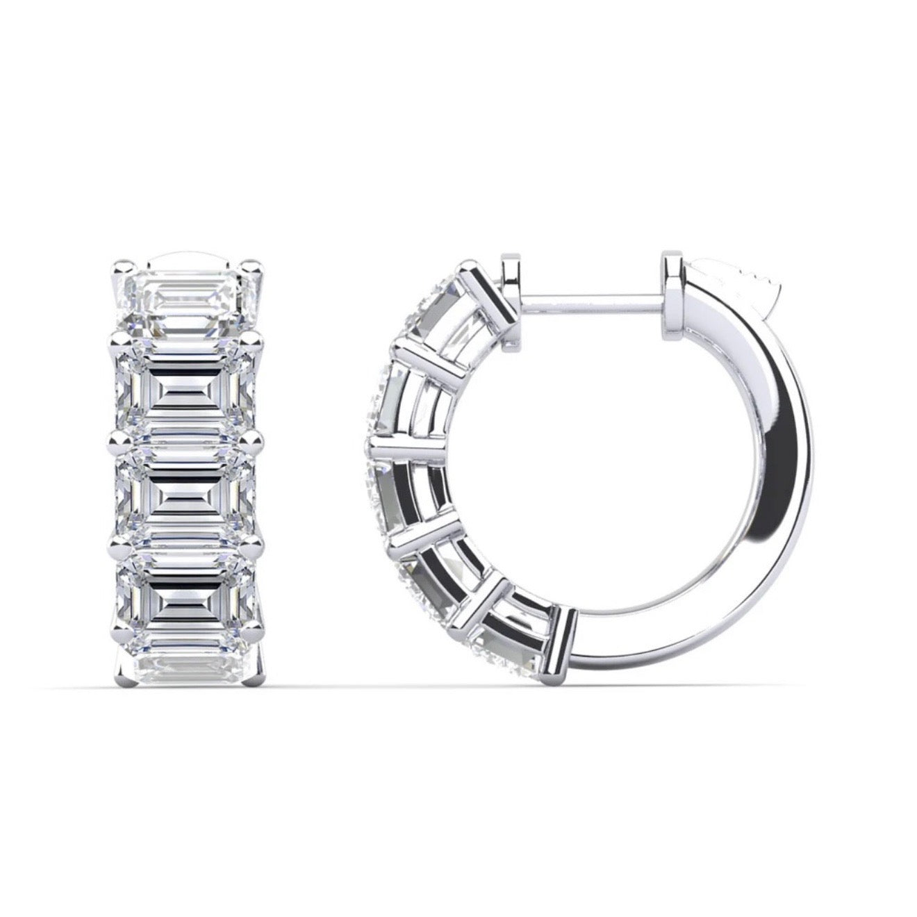 Lab Emerald Cut Diamond Hoop Earrings - Choice of 2.00ct to 10.00ct Total Weight - White Gold or Yellow Gold - Lab Hoop