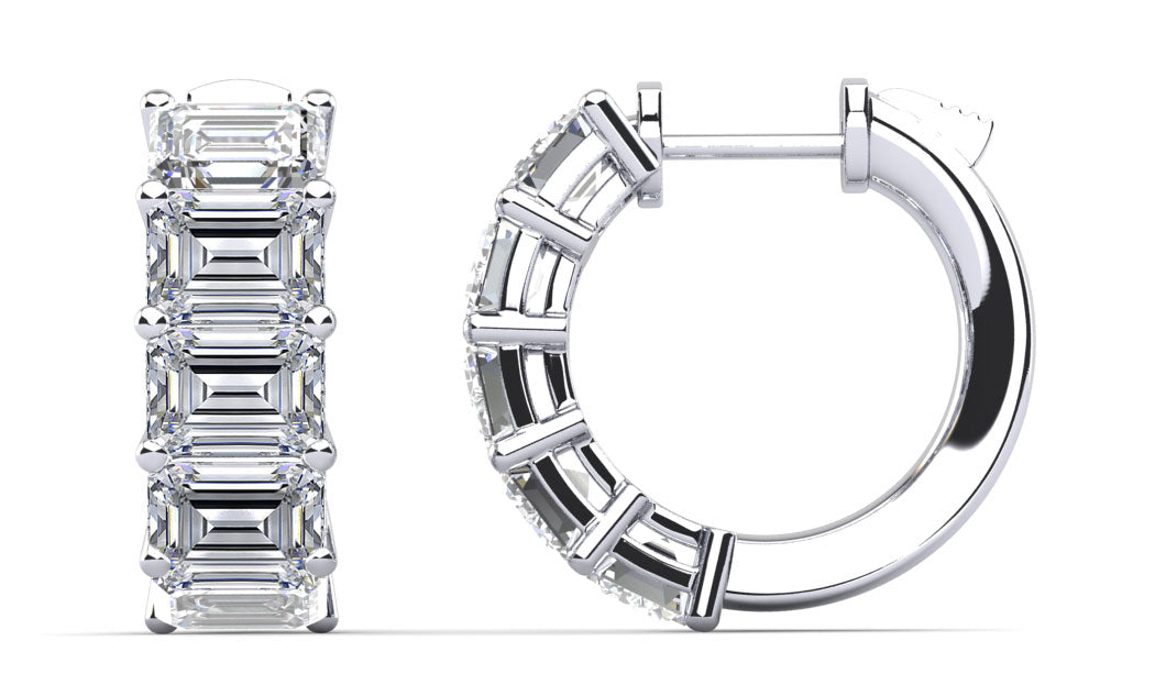 Lab Emerald Cut Diamond Hoop Earrings - Choice of 2.00ct to 10.00ct Total Weight - White Gold or Yellow Gold - Lab Hoop