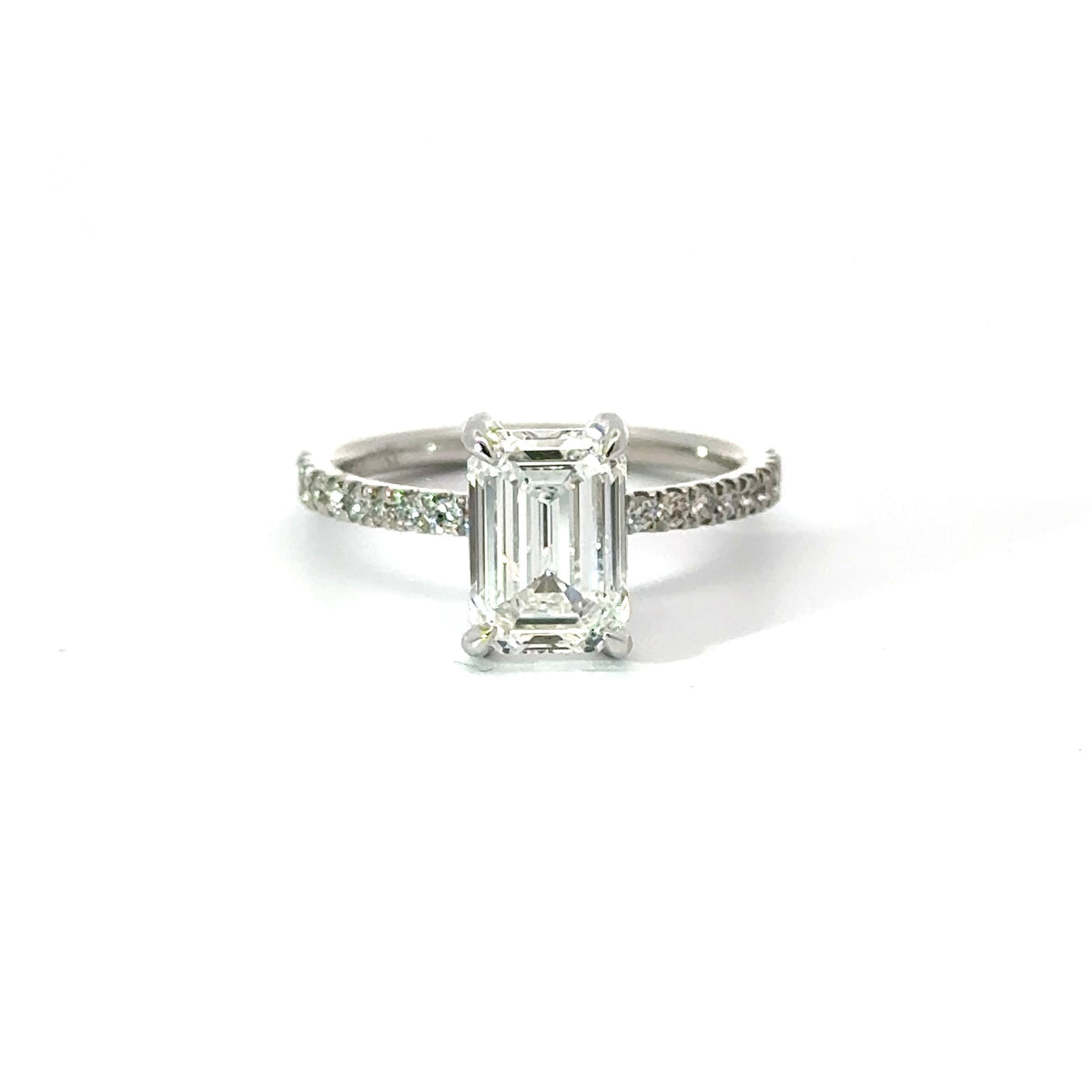 Emerald Cut Diamond Italian Pave Design with Diamonds on Prongs- Choice of.50ct /.80ct/ 1.00ct or 1.20ct - Hidden Halo