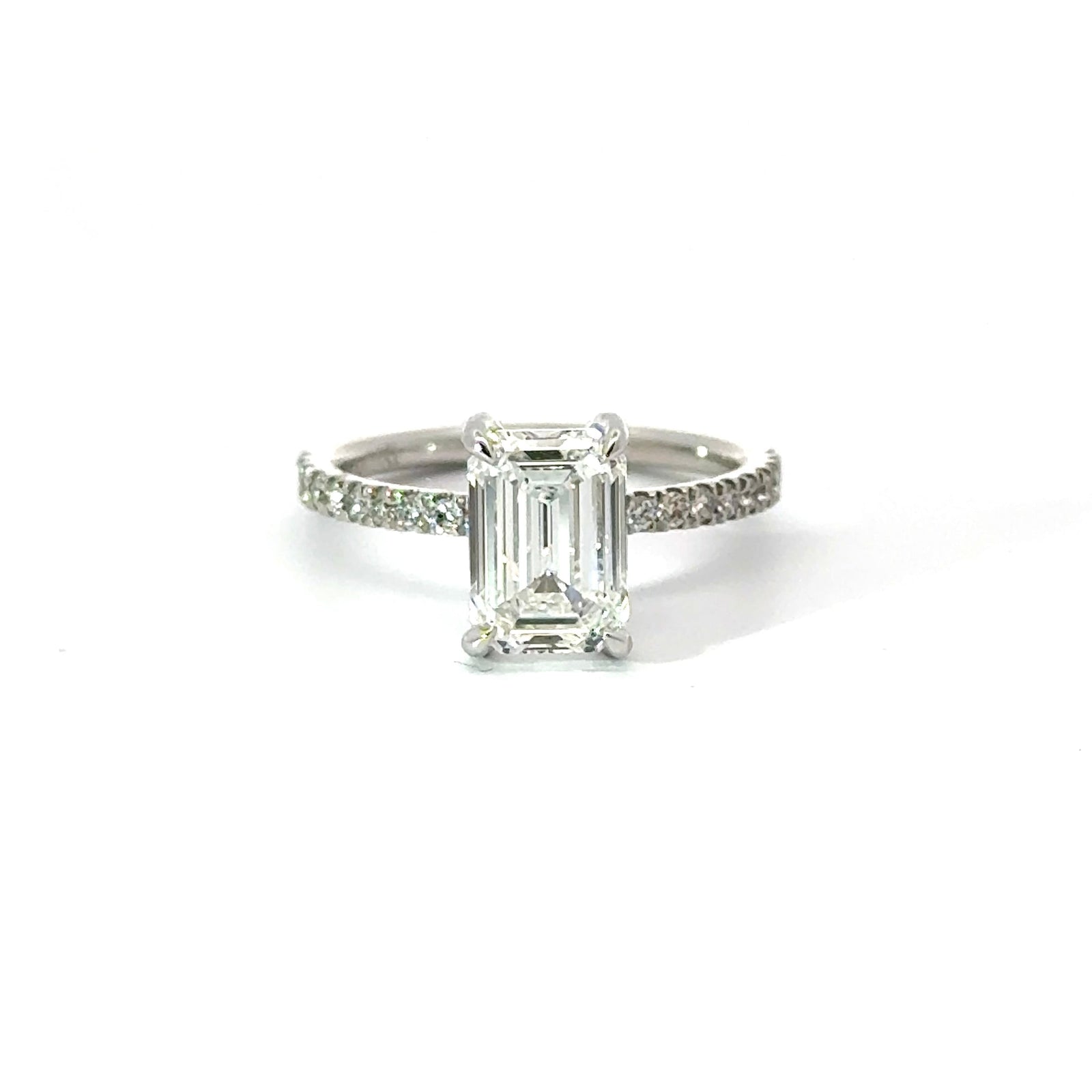 Emerald Cut Diamond Italian Pave Design with Diamonds on Prongs- Choice of.50ct /.80ct/ 1.00ct or 1.20ct - Hidden Halo
