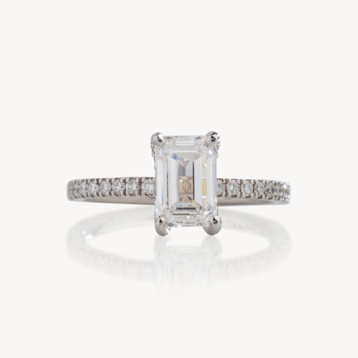 Emerald Cut Diamond Italian Pave Design with Diamonds on Prongs- Choice of.50ct /.80ct/ 1.00ct or 1.20ct - Hidden Halo