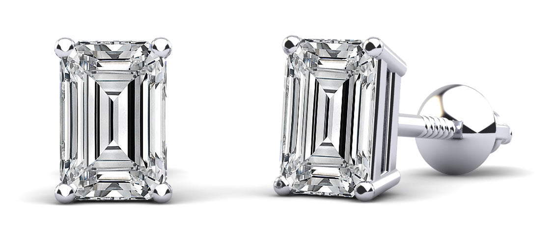 Lab Diamond Emerald Cut Stud Earrings - Choice of White Gold or Yellow Gold-.50ct to 2.00ct Total Weight - Lab Diamond