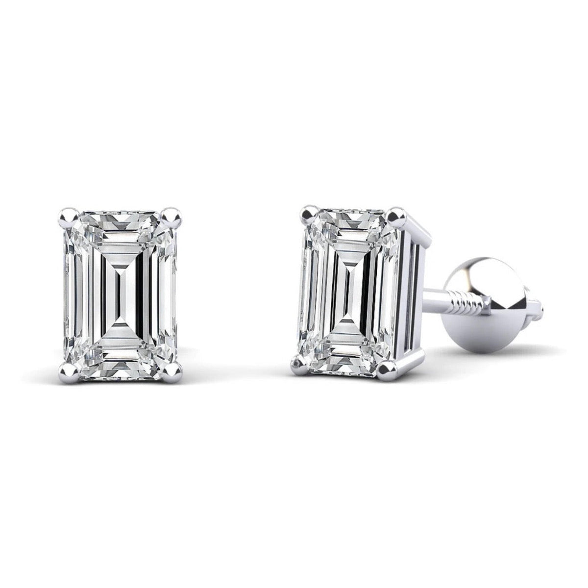 Lab Diamond Emerald Cut Stud Earrings - Choice of White Gold or Yellow Gold-.50ct to 2.00ct Total Weight - Lab Diamond
