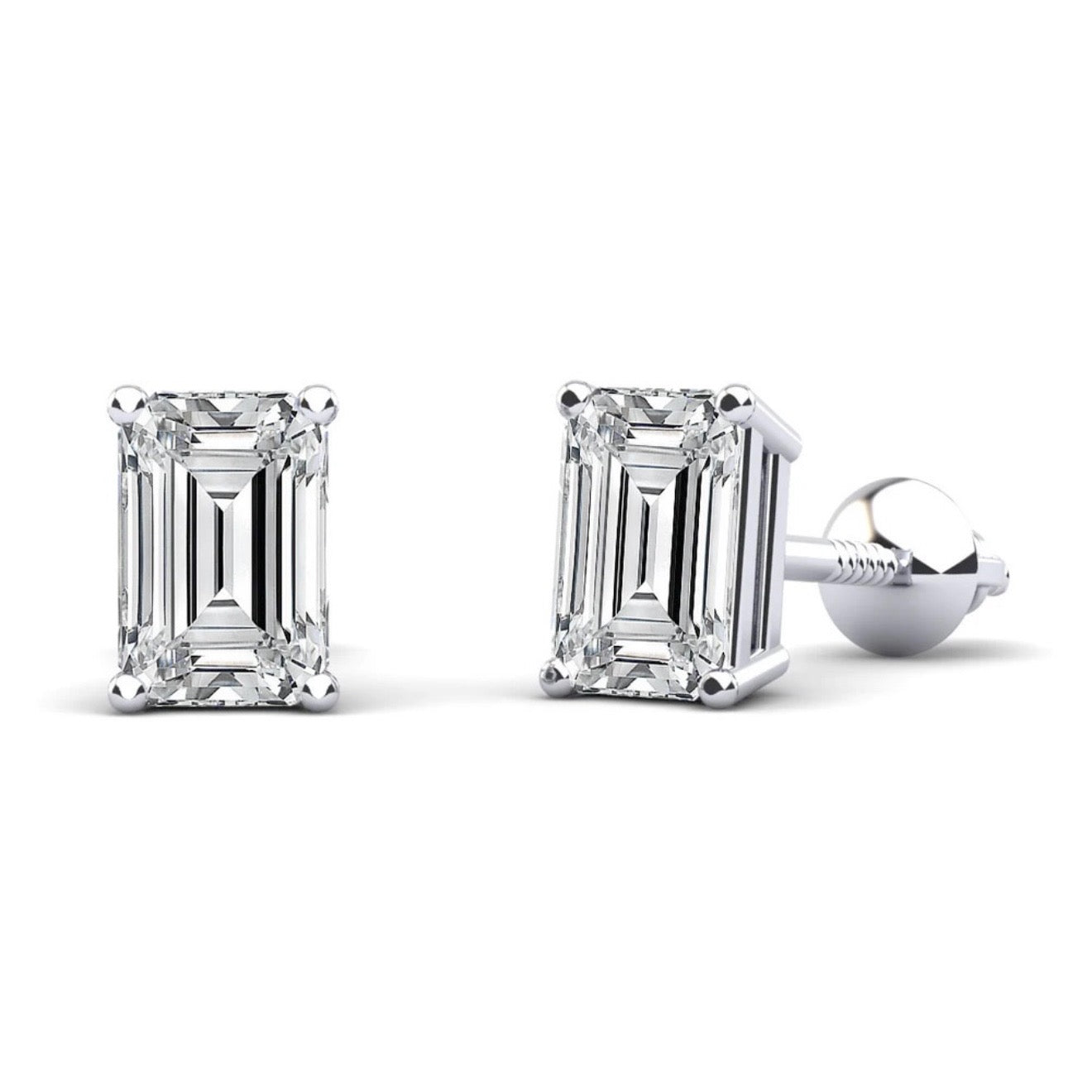 Lab Diamond Emerald Cut Stud Earrings - Choice of White Gold or Yellow Gold-.50ct to 2.00ct Total Weight - Lab Diamond