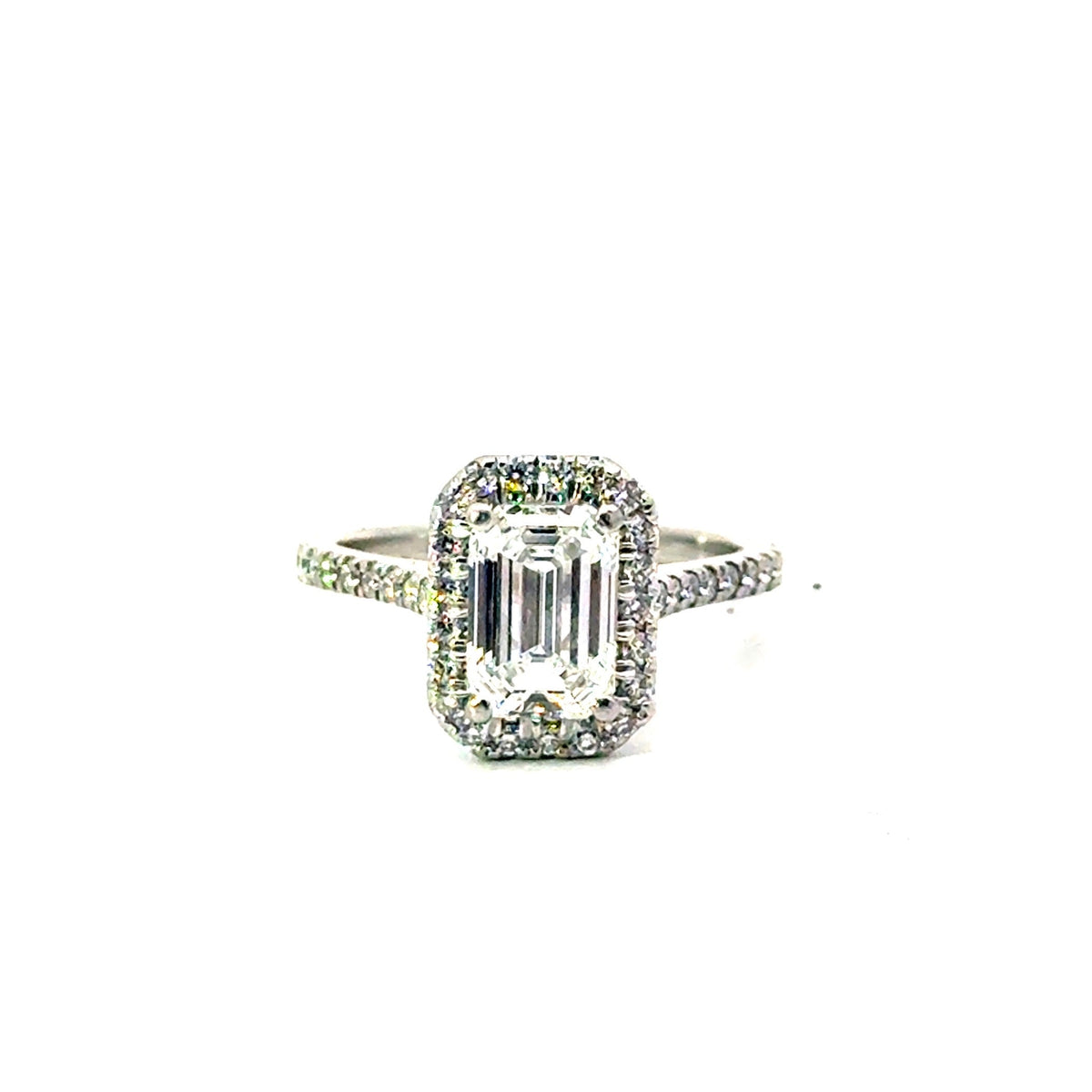 Emerald Cut Lab Diamond - Classic Halo Design with Italian Pave Shank - Available in 1.00ct - 7.00ct - Hidden Halo