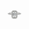 Emerald lab diamond engagement ring, classic halo design with italian pave shank – view 1 of 3