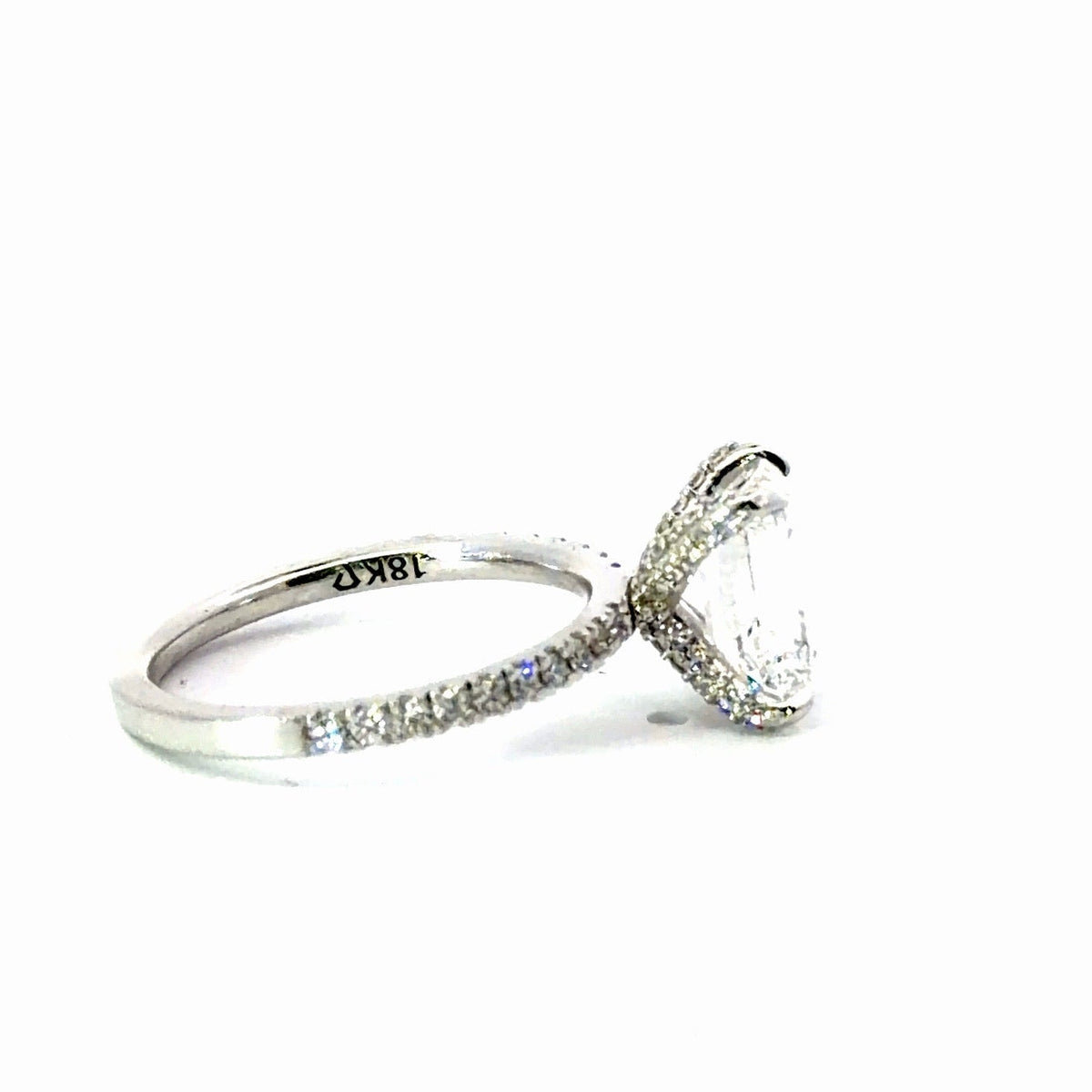 Emerald lab diamond engagement ring, diamond encrusted prongs – view 2 of 3