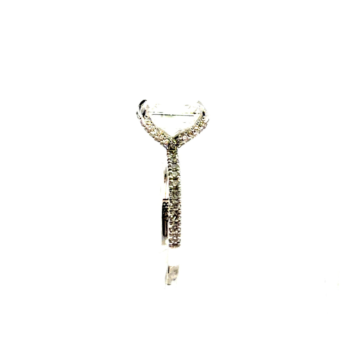 Emerald lab diamond engagement ring, diamond encrusted prongs – view 3 of 3