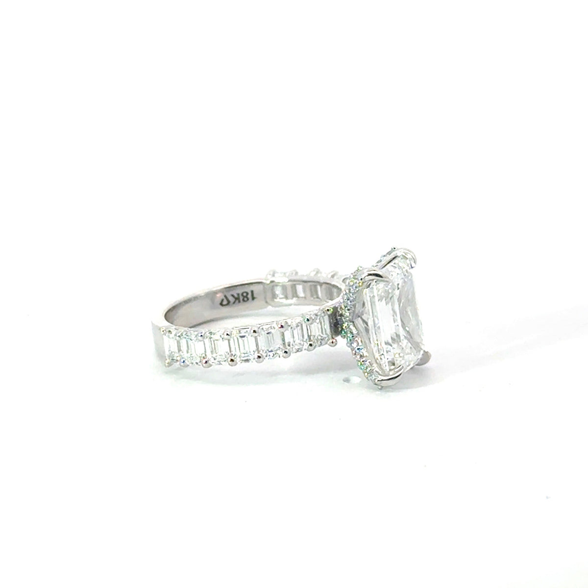 Emerald lab diamond engagement ring, illusion shank – view 2 of 4