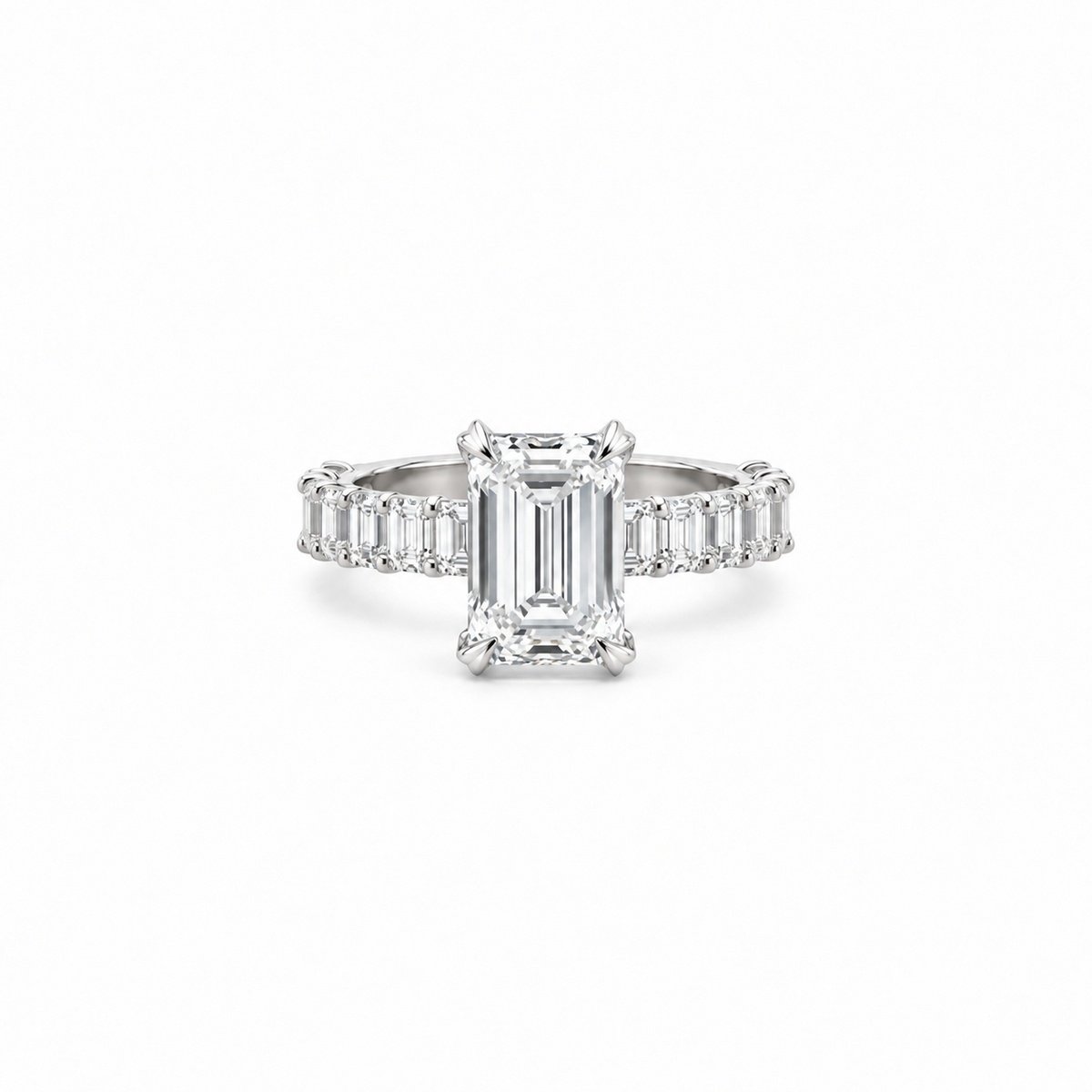 Emerald lab diamond engagement ring, illusion shank – view 1 of 4