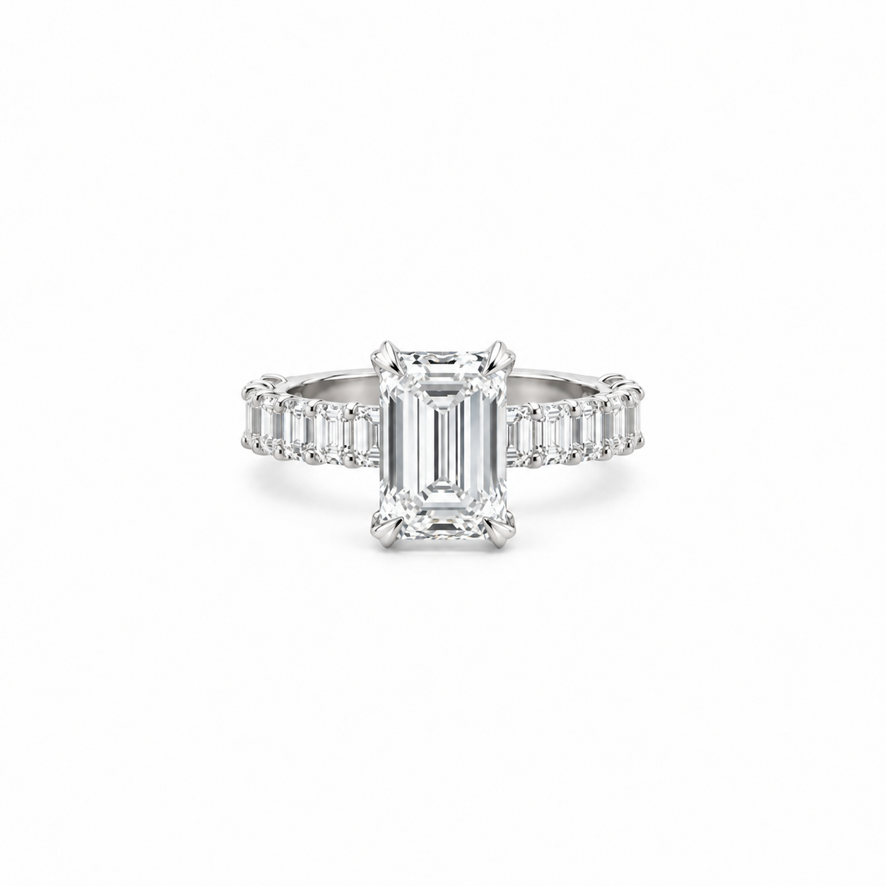 Emerald lab diamond engagement ring, illusion shank – view 1 of 4