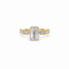 Emerald lab diamond engagement ring, multi shape design with reverse halo – view 1 of 5