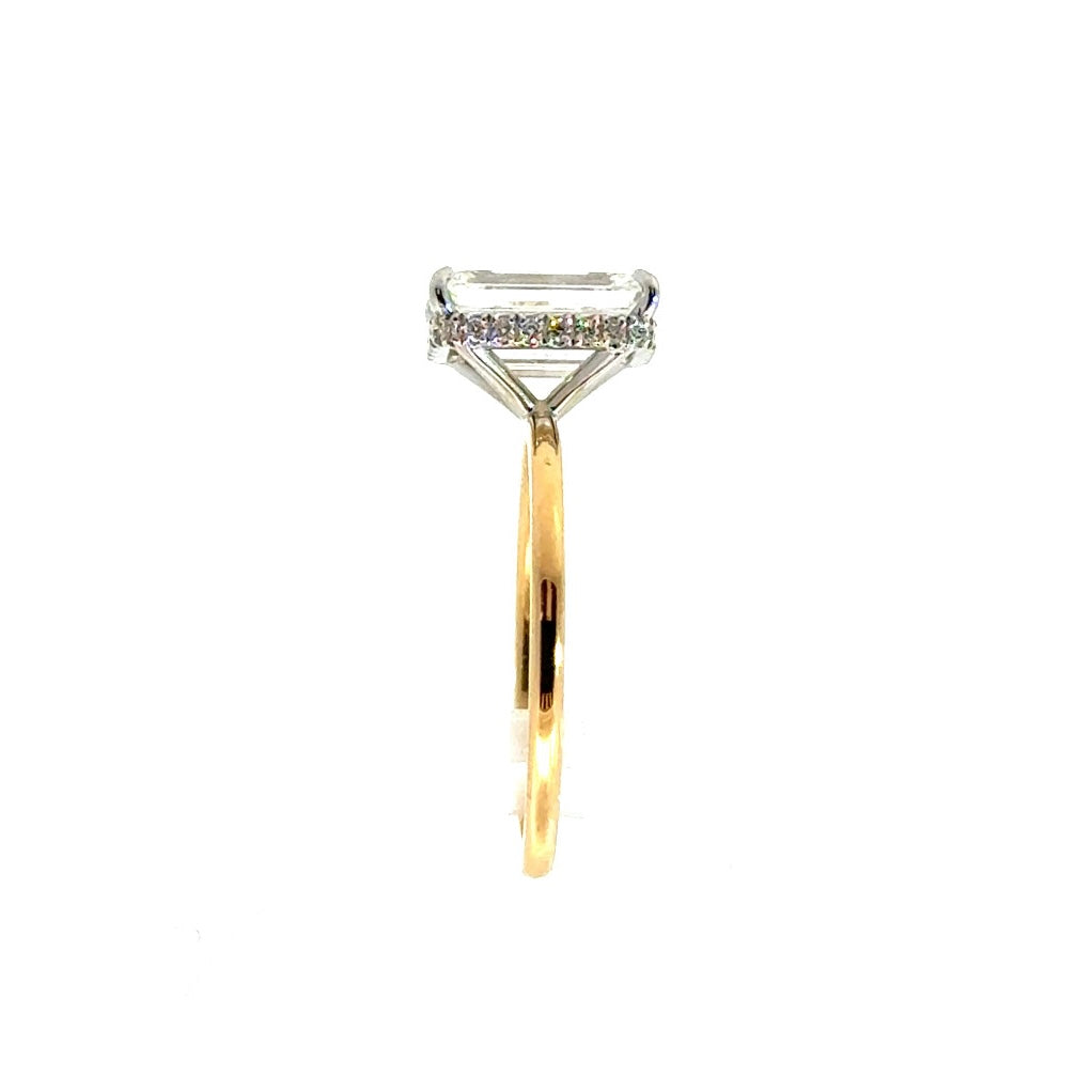 Emerald Cut Lab Diamond- Reverse Halo/ 1.50MM Tube Shank Design - Available in 1.00ct - 7.00ct - Emerald Lab Reverse