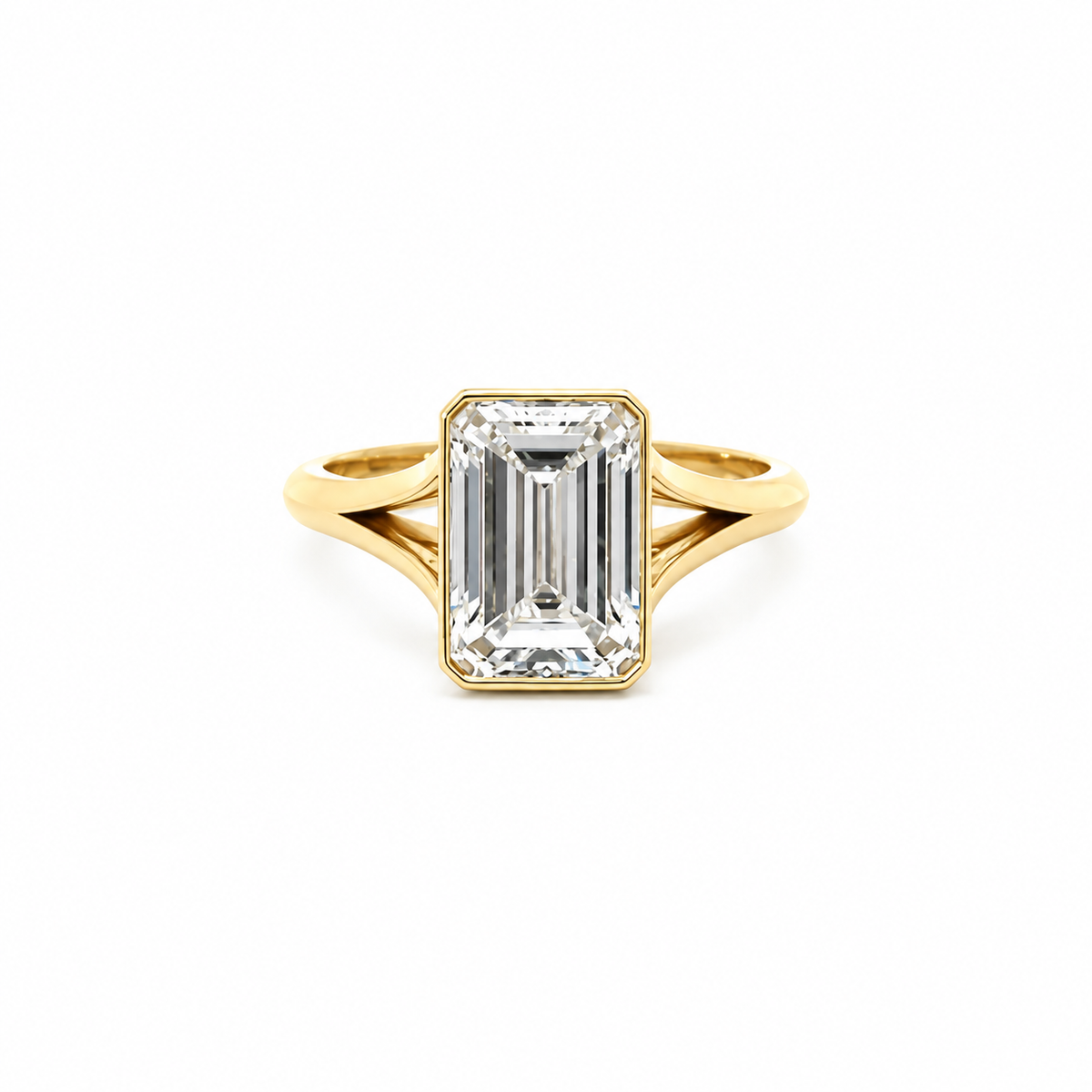 Emerald lab diamond engagement ring, split shank – view 1 of 3