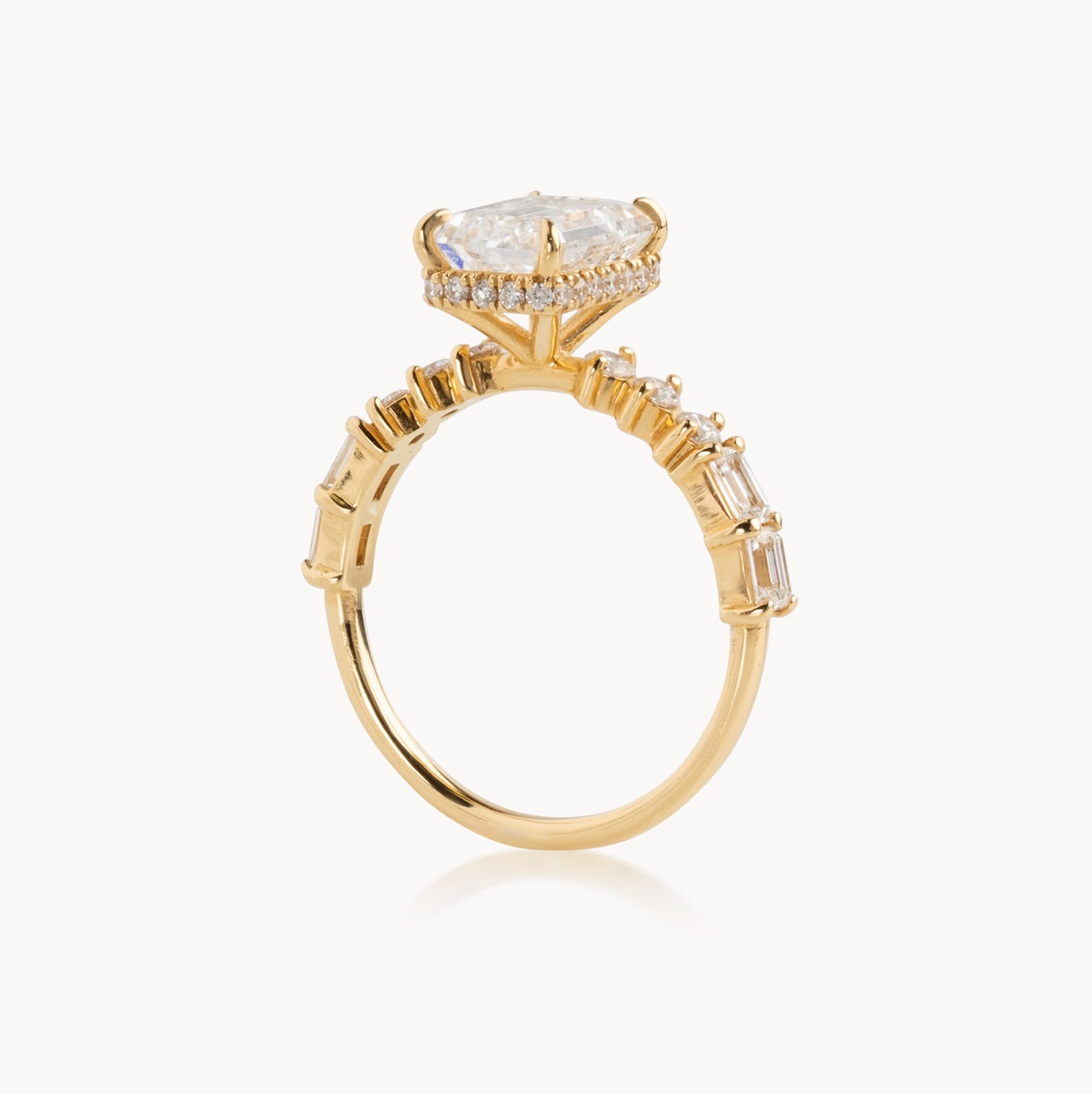 Emerald natural diamond engagement ring, multi shape design with reverse halo – view 5 of 5