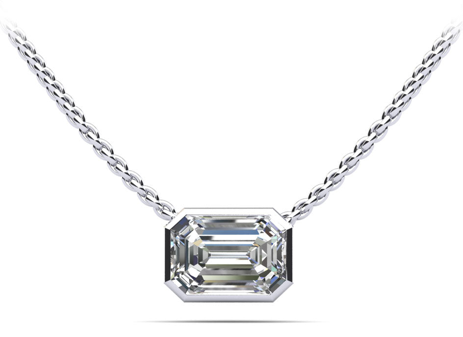 Evening Emerald Diamond Pendant- Choice of Natural or Lab Diamonds -.40ct to 1.00ct - Lab Natural Necklace