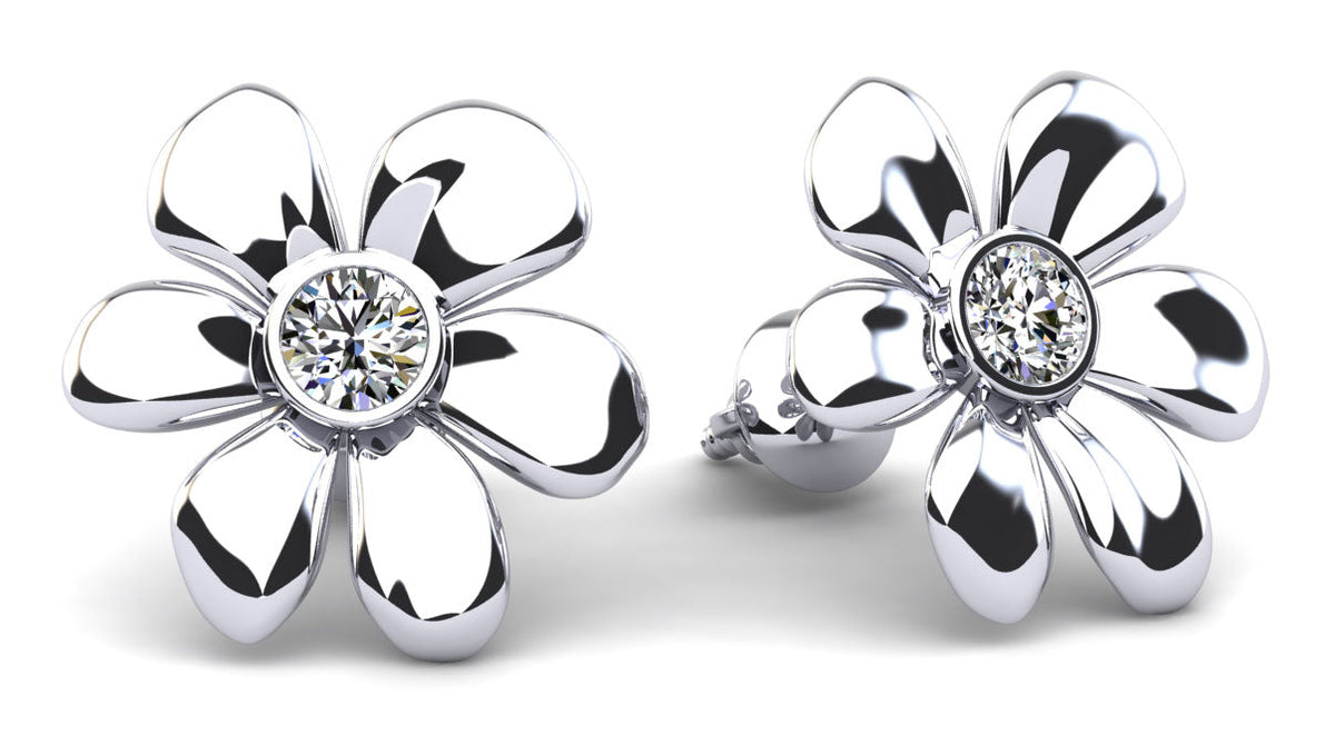 Floral Diamond Studs- Choice of Lab or Natural Diamonds -.12ct to.57ct TW - Lab or Natural Diamond Earrings