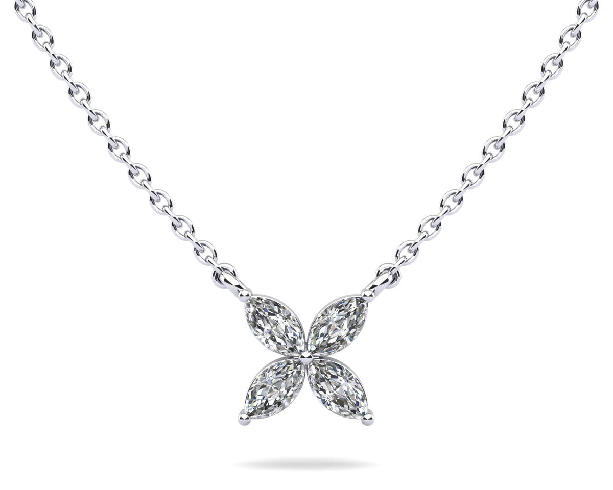 Flower Marquise Diamond Pendant- Choice of Natural or Lab Diamonds -.40ct to 1.20ct Total Weight - Lab Natural Necklace
