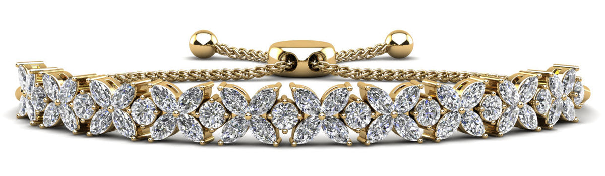 Flowers of Marquise / Round Diamond Adjustable Bracelet - Choice of White Gold or Yellow Gold -5.26ct to 7.60ct Total
