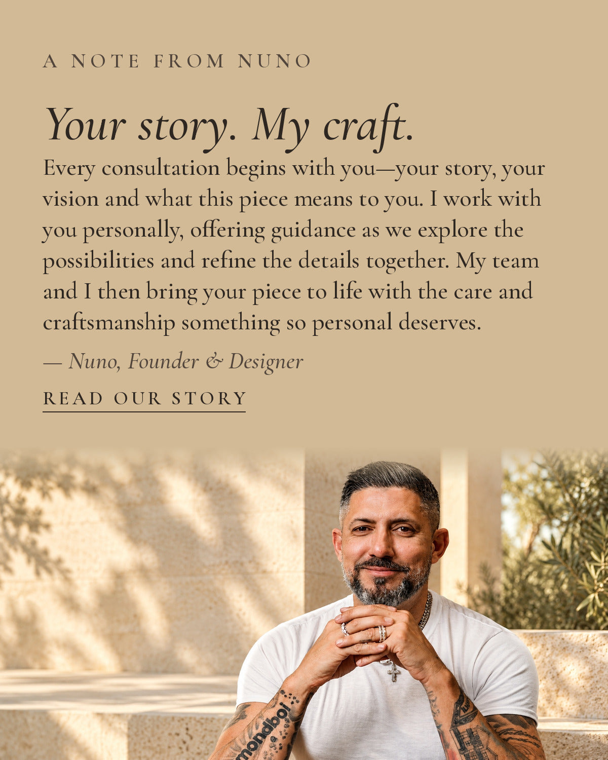 A note from Nuno, founder and designer of diamondboi: Your story. My craft.
